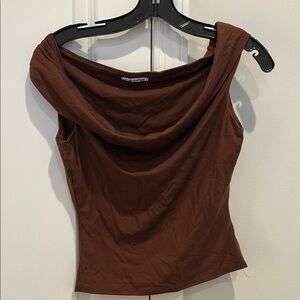 Reformation Brown Asymmetrical Sleeveless Fitted Blouse